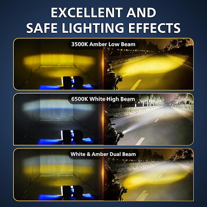 Motorcycle LED Fog Lights 2 Inch White/Amber Dual Color LED Pods Auxiliary 4 Modes Strobe Square Driving Light Spotlights with Blue Backlight for ATV UTV Off-Road Truck Pickup Tractor RV