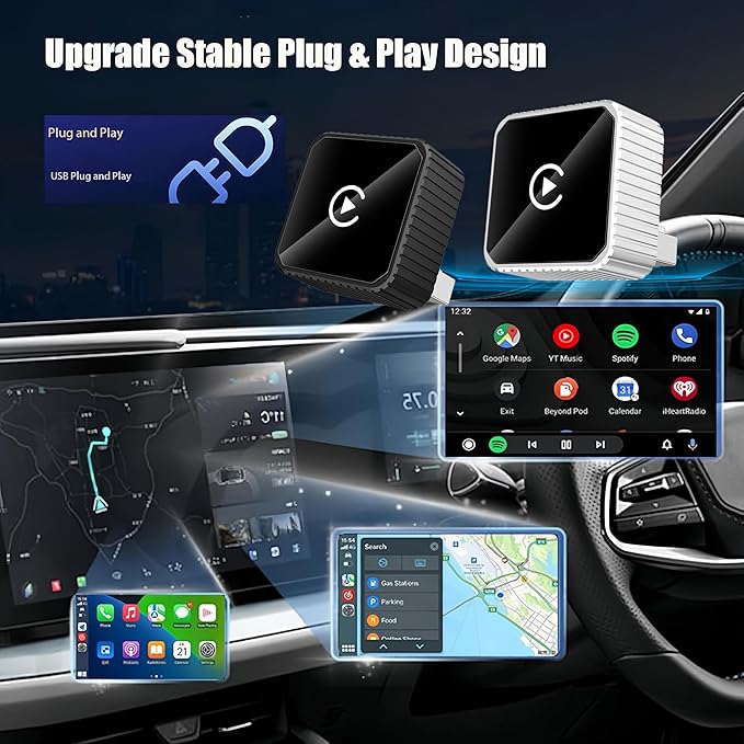 2026 Wireless CarPlay & Android Auto Adapter for iPhone & Android, 2-in-1 Mini Metal Dongle, Plug & Play Auto-Connect, Zero Latency Wireless Car Adapter for OEM Wired Radios (Slive)