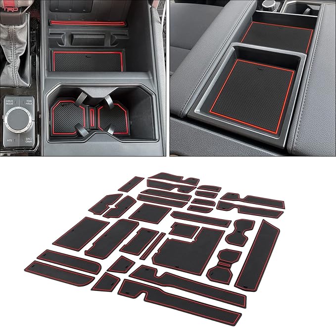JDMCAR Liner Accessories (Red Trim) and Dashboard Tray ompatible with 2022 2023 Toyota Tundra