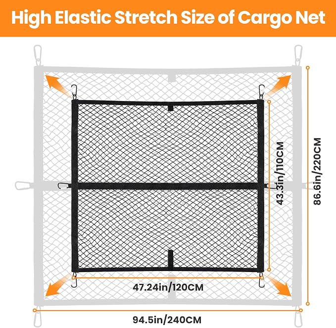 Kaishengyuan Phone Mount for 2018 2019 2020 2021 2022 2023 Jeep Wrangler JL JLU & Gladiator JT & Truck Bed Net Elastic Cargo Net Stretchable Mesh Organizer for Pickup, Suitable for Daily Light Loads