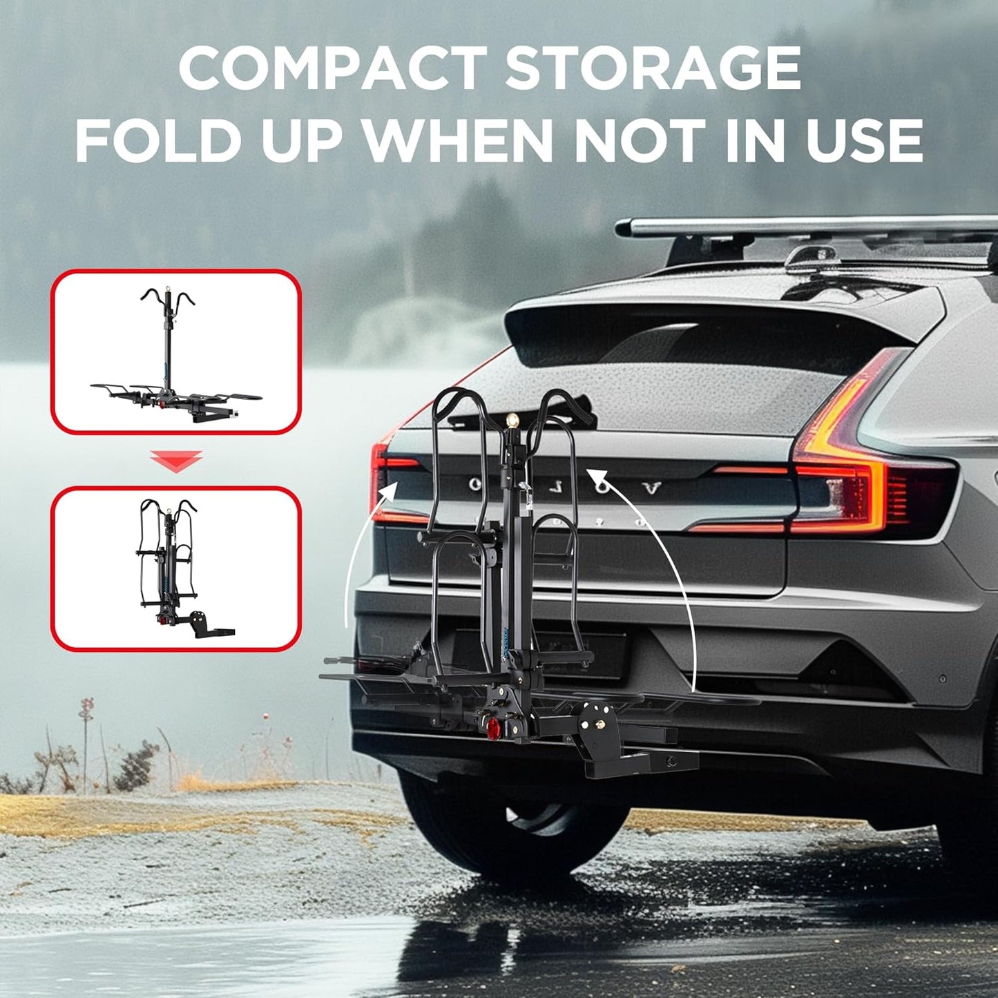 POLESTAR Hitch Mounted 2-Bike Rack, 200lbs Capacity Bike Rack Hitch with Lock, 2" Receiver Foldable Platform Mount for E-Bike, Up to 5" Fat Tire Bicycle and Standard, fit Car Trucks SUVs RVs Trailer