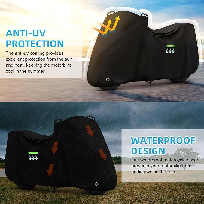 Motorcycle Cover Waterproof for BMW R1250 RS/R1300 RS/S1000 RR/F900 XR, Heavy Duty Outdoor Sun Rain Snow UV Dust All Weather Protection Motorbike Cover with Soft Cotton Lining & Lock Hole