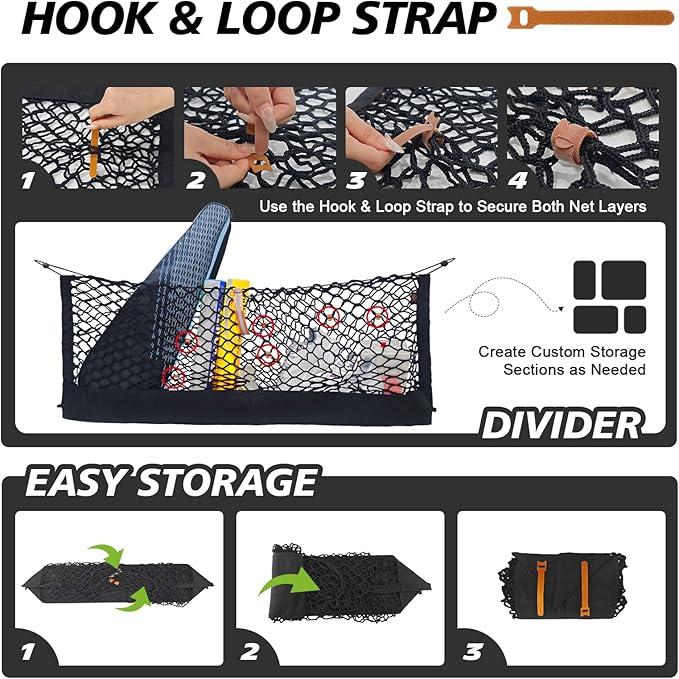 Muslogy Envelope Style Trunk Cargo Net Compatible with 2023 2022 2021 2020 2019 Hyundai Santa Fe Accessories Custom Fit Trunk Organizer Upgraded Storage Luggage Net with Metal Hooks