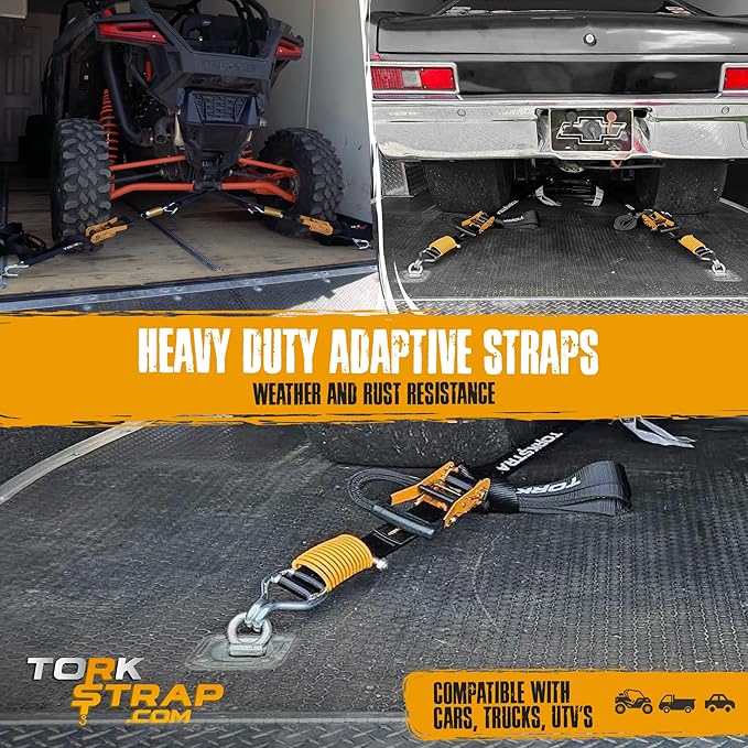 TorkStrap Pro 25' x 2'' Self Tensioning Ratchet Straps (10,000LB Break Strength) - Adjusts to Load Shifts - Heavy Duty & Industrial Use - Integrated Soft Loops - Heavy UTV, Cargo, ATV, Trucks (1-Pack)