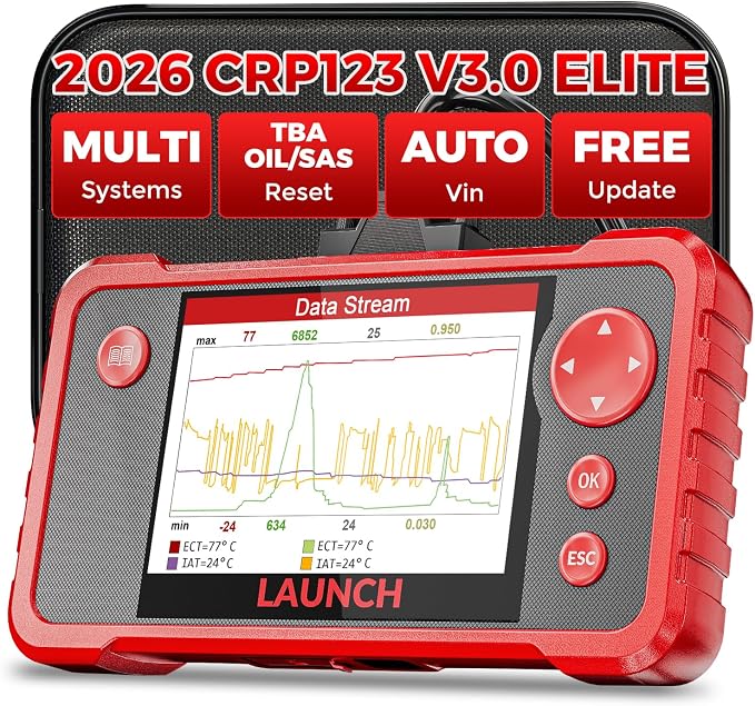 LAUNCH CRP123 V3.0 Elite OBD2 Scanner-2026 New Model Engine/ABS/SRS/Transmission Diagnostic Scan Tool SRS Airbag Code Reader,3 Reset Oil Service/Throttle Relearn/SAS Reset,No Subscription Required