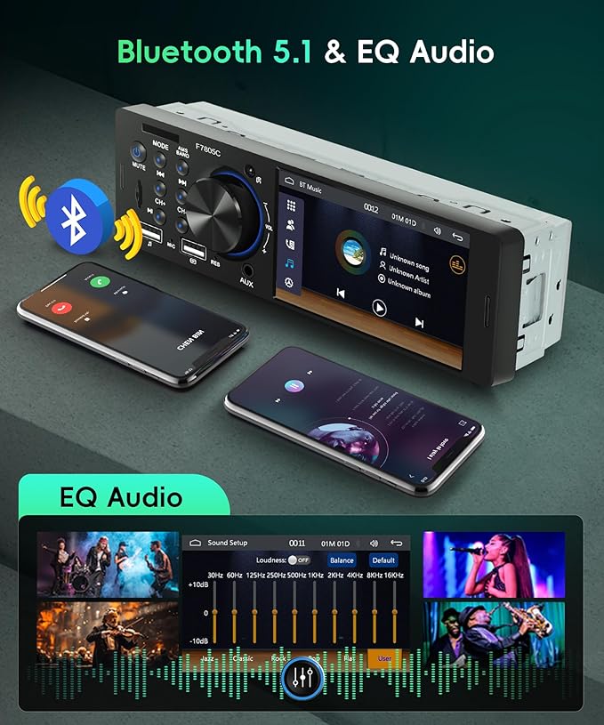 Car Stereo Single Din with Apple CarPlay, Android Auto, Sellrich 4-Inch IPS Touch Screen, Bluetooth 5.1, FM/RDS Radio,Head Unit with Mirror Link EQ USB/TF Card/Aux Ports Backup Camera