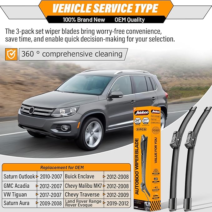 OEM Quality Windshield Wiper Blade Replacement for Chevy Malibu Traverse GMC Acadia Saturn Outlook 2009 2010 2011 2012 - High Performance Original Equipment -Factory OE Style 24"+21"