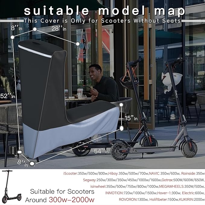 Electric Scooter Cover (300W-3000W) - All Season Universal Fit, Better Fit Design,Heavy Duty Oxford Fabric,Dustproof Windproof Protection, (Black Grey)(54X28X52)
