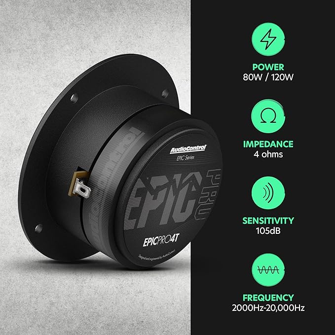 AudioControl EPICPRO4T Epic PRO 4” Compression Bullet Tweeter Car Speakers Set (Pair), 120W Max, 4 Ohms, Tweeter Crossover Included, Pro Audio High SPL Tweeters for Car Audio System