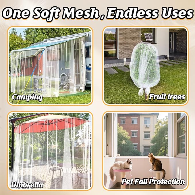 40x10ft Large Mosquito Net - Mesh Netting for Garden Skin and Plants Protection, Patio Bird Bug Screen, White