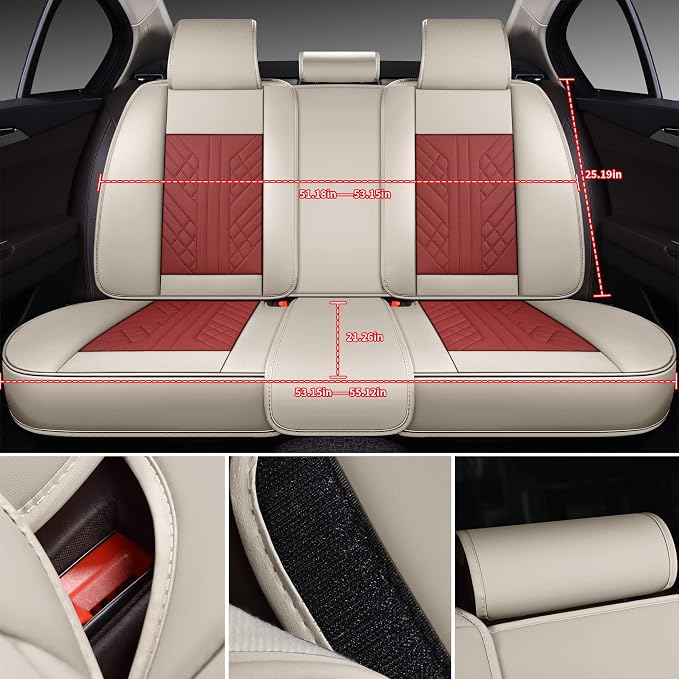 GXT Deluxe Faux Leather Full Coverage Car Seat Cover Anti-Slip Universal Fits for Sedans SUV Pick-up Truck with Headrests,Interior Accessories(White and Red)