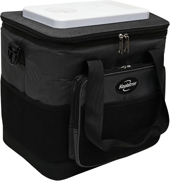 Koolatron Electric Portable Cooler Plug in 12V Car Cooler Bag, 14 qt (13 L) Black/Gray Soft-Sided No Ice Thermo Electric Portable Fridge for Camping, Adjustable Shoulder StrapTravel Road Trips.