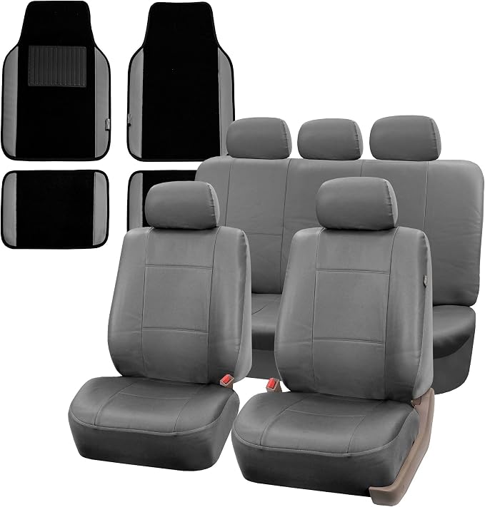 FH GROUP Premium PU Leather Seat Covers Full Set â€“ Universal Fit for Cars Trucks and SUVs Gray