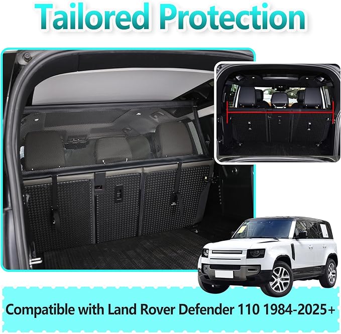 Pet Restraint Net Dog Fence Car Backseat Divider Vehicle Gate Cargo Area Travel Trunk Mesh Net Screen for Land Rover Defender 110 1984-2018 2019 2020 2021 2022 2023 2024 2025+ (Black)