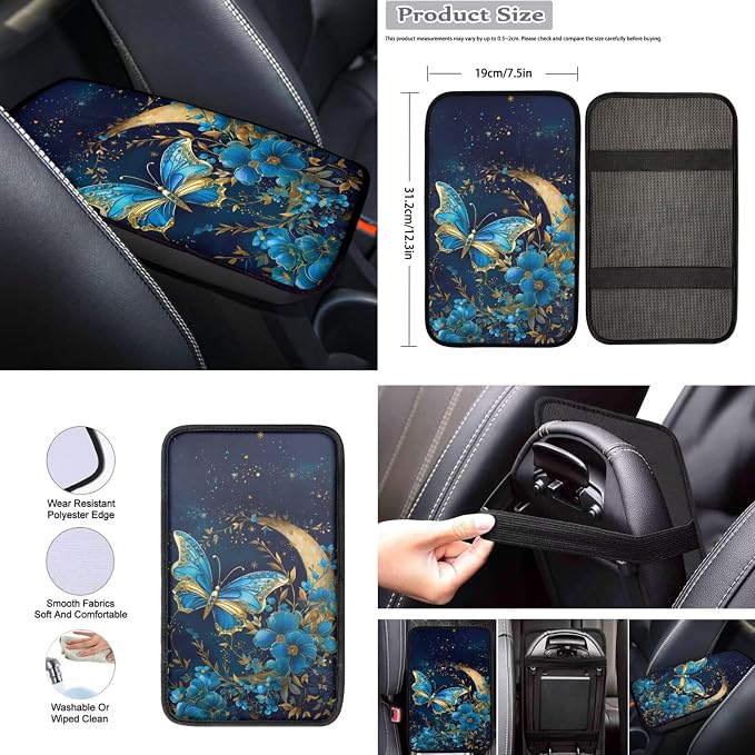 Howilath Butterfly Moon Floral Car Seat Cover Set of 10 with Front Seat Cover Split/Keychain/Seatbelt Pads/Steering Wheel Cover/Armrest Cushion/Coasters, Universal Fit All Seasons