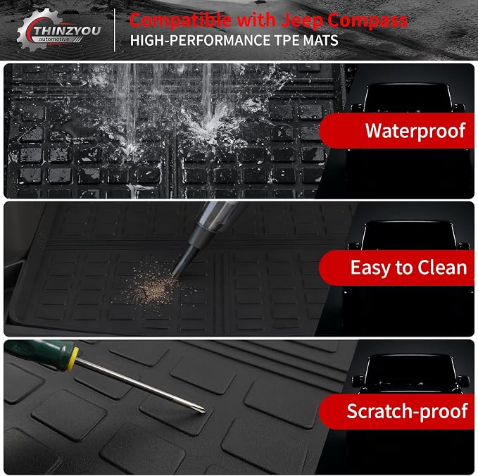 Cargo Mat Compatible with 2017-2025 2026 Jeep Compass Trunk Mat Cargo Liner TPE All Weather Back Seat Cover Protector 2024 Compass Accessories (Trunk Mat+Backrest Mats)