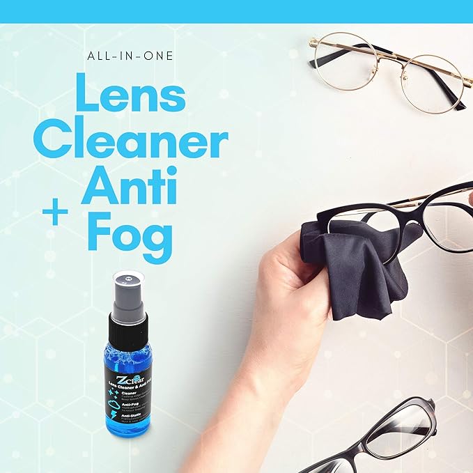 Combo pack 1oz Anti Fog Spray & microfiber for Eye & Sunglasses - Anti Static Glass & Lens Cleaner - Remove and Repel Dirt & Dust - Fog Free Cleaning Spray for Glasses- 1oz spray and towel