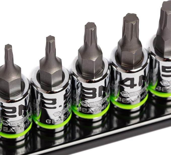GRIPEDGE HEX Bit Socket Set | 8-PC - 1/4'' Drive Short Metric RPT Hex Driver Set | Sizes 1.5MM - 7MM | Made With S2 Steel | Includes Premium Aluminum Storage Rail |