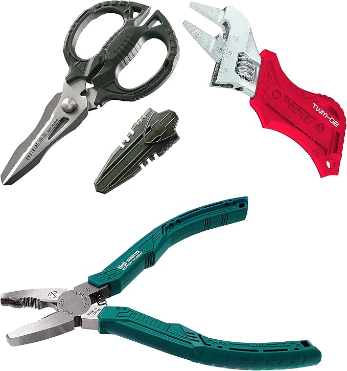 Engineer PH-55 Multi-Function Scissors + PZ-58 Screw Extraction Pliers + TWM-08 Ultra Slim 2mm Jaws Adjustable Pocket Wrench Bundle (Made in Japan)