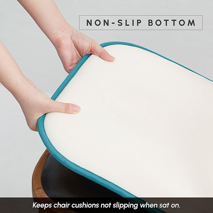 Elegant Comfort Chair Cushion Covers with Ties and Non Skid Rubber Backing-Thick Memory Foam - Soft Cushion Pad- Rounded Square Seat Cover-16 x 16 Inches- Honeycomb Textured Pattern, Set of 2, Peacock