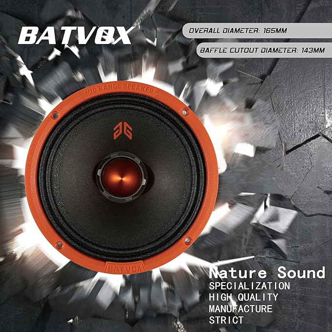 MX65E2 Loudspeaker 6.5 Inch Midrange 480 Watts 4 Ohms Orange Bullet, Premium Quality Audio Door Speakers for Car or Truck Stereo Sound System, Orange (2 Speakers)