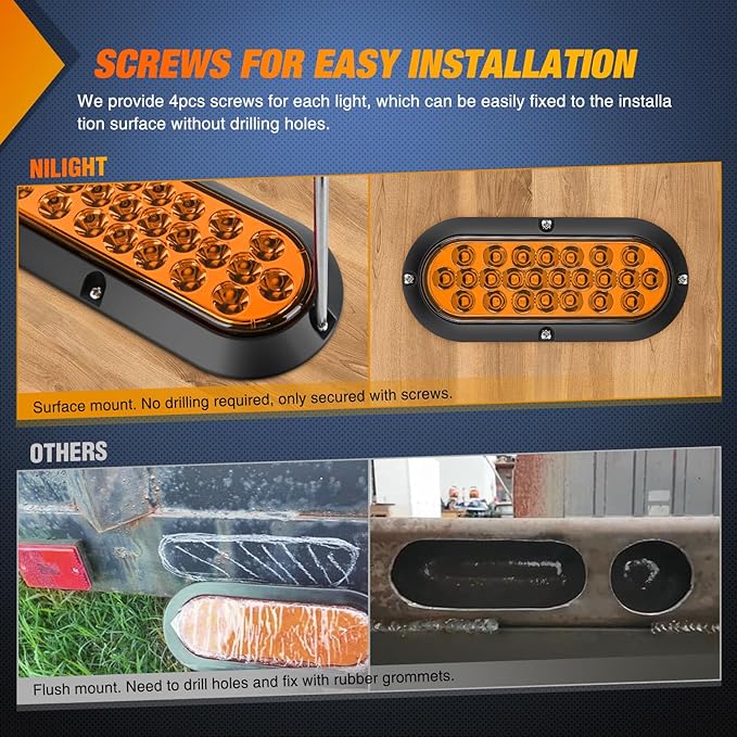 Nilight 6Inch Oval Tail Light 2PCS Amber 24LED Turn Signal Lights Surface Mount Sealed IP67 Waterproof for 12V Caravan Truck RV Camper Trailer Bus