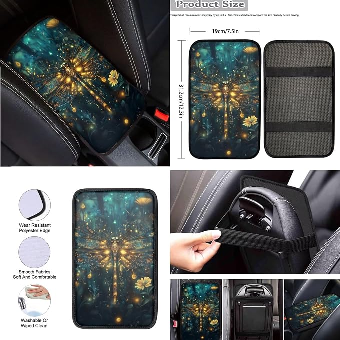 8 Pcs Green Dragonfly Car Accessories for Women Car Seat Covers Full Set with Front Seat Cover Steering Wheel Armrest Cover Seat Belt Cover for Auto SUV Interior Decoration
