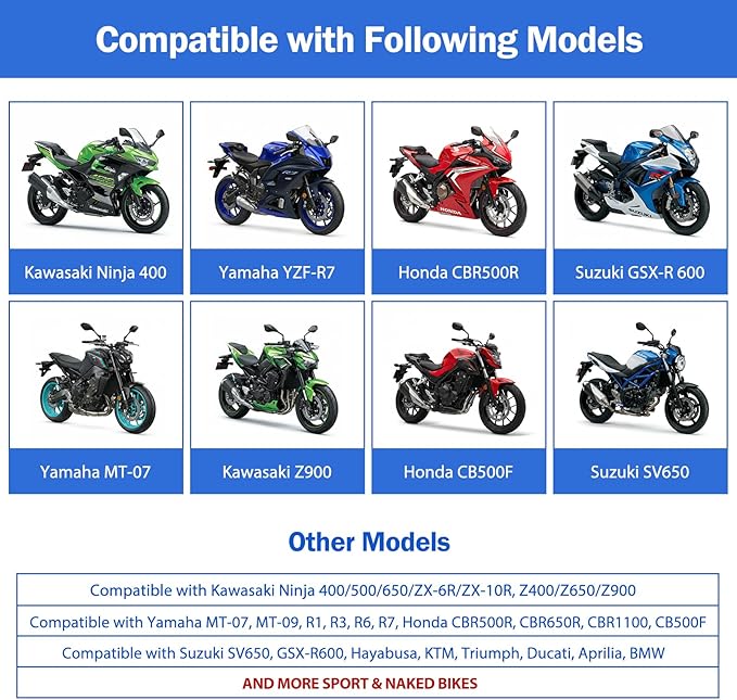 Motorcycle Cover for Sport Bike & Naked Bike, Compatible with Kawasaki Ninja 400/500, Yamaha MT-07/MT-09, Suzuki GSX-R, Honda CBR/CB and More - Waterproof Motorcycle Cover Outdoor Storage
