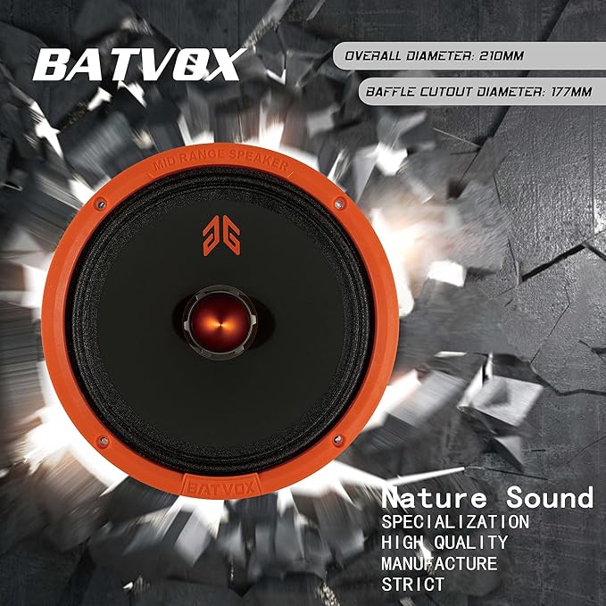 MX80E1 Loudspeaker 8 Inch Midrange 560 Watts 6 Ohms Orange Bullet, Premium Quality Audio Door Speakers for Car or Truck Stereo Sound System, Orange (2 Speakers)