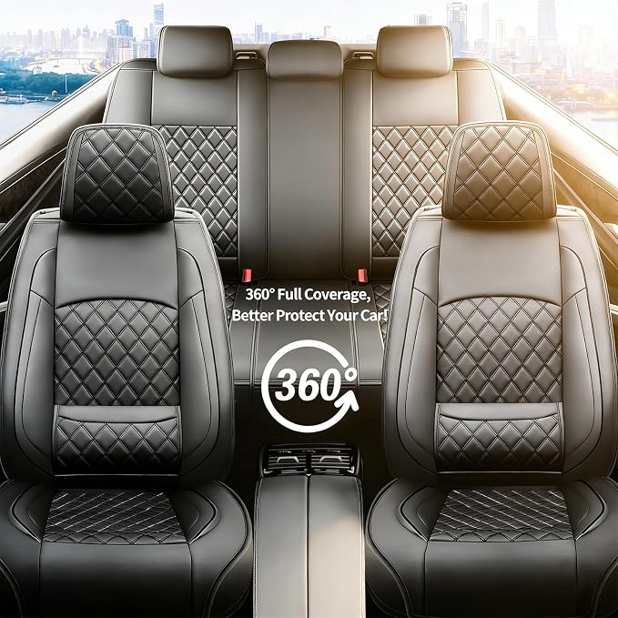 Fit Fusion Car Seat Covers for Ford Fusion 2007-2020 - Luxury Leather, Anti-Slip, All-Weather Seat Cushions, Waterproof & Breathable, Airbag Compatible, Full 5-Seat Set (Black)