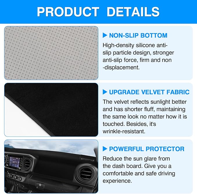Autorder Dashboard Cover Mat for 2016-2021 2022 2023 Toyota Tacoma Accessories Dash Cover Upgrade Velvet Dash Mat Sunshade Glare UV Rays Protector