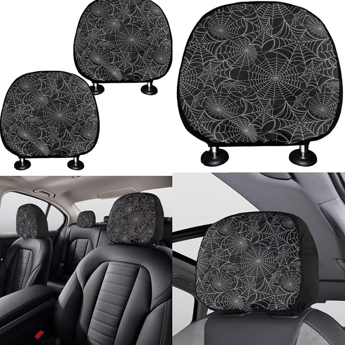 KEIAHUAN Black Spider Web Car Seat Covers for Women Men with Gear Shift Knob Cover&Handbrake Cover Steering Wheel Cover Headrest Cover Coasters Full Set of 11pcs Universal Fits for SUV Truck Sedan