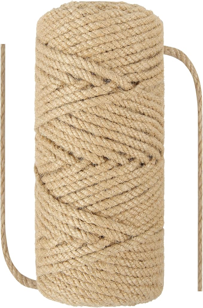 1/6 in (4mm) X 328 Ft (100meter) Natural Sisal Hemp Rope Heavy Duty Thick Twine for Cat Scratcher Post Tree, Garden, Binding, Crafts Packing Material