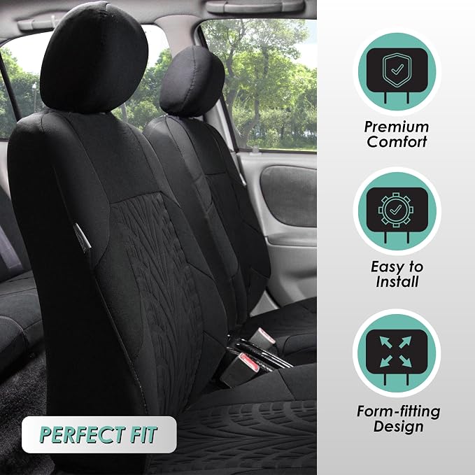FH Group FB071115 + F11306 Travel Master Seat Covers (Black) Full Set – Universal Fit for Cars Trucks and SUVs