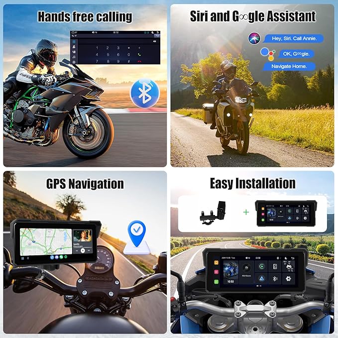 Motorcycle GPS Navigation System with Wireless Carplay Android Auto 8.1" Moto CarPlay Screen with Dual Bluetooth, Navigation/Siri/G00gle Assistant Waterproof