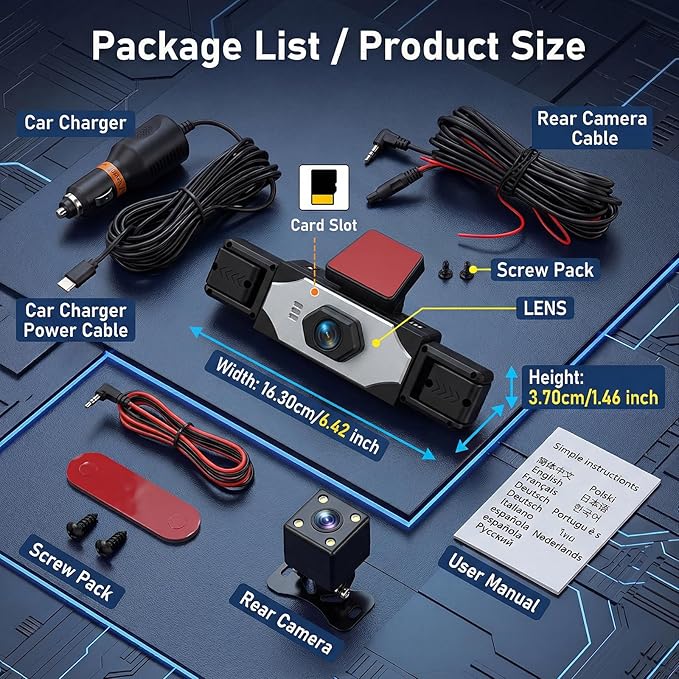 4 Channel 360° Dash Cam Front and Rear Inside Left Right, Orderich 3.16-Inch FHD 1080P IPS Dashcam Supports Night Vision, Loop Recording, 24/7 Recording Parking Mode Monitor, Reverse View