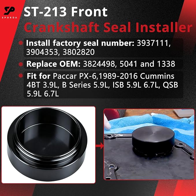Crankshaft Seal Remover & Installer Tool Set, 1 Set | Front & Rear,Wear Sleeve Installer Included,Fits Cummins 3.9L 5.9L 6.7L 1989-2016,Replace 3824500,ST-224C,3824078,3824498