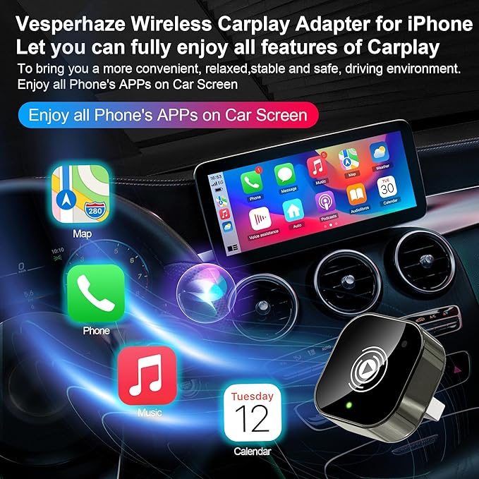 2025 Upgraded Wireless Carplay Adapter for iPhone, Plug&Play Auto-Connected Carplay Wireless Adapter Stable Fit for Cars-No Latency, BT5.3 CarPlay Dongle for Apple iPhone iOS 10+,Bronze