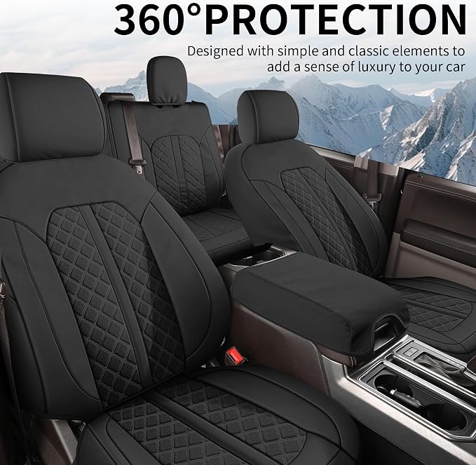Truckiipa Wrangler JK Seat Covers Full Set Leather Waterproof Car Seat Cover Protector Custom Fit for 2007-2017 Jeep Wrangler JK 4-Door Sahara Rubicon Freedom Unlimited, Full Set, Black