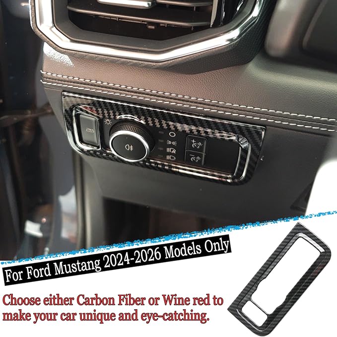 MUXEE Headlight Switch Cover，for Ford Mustang 2024 2025 2026，Car Headlight Switch Buttons Panel Cover Trim - Carbon Fiber Sport Interior Set Accessories