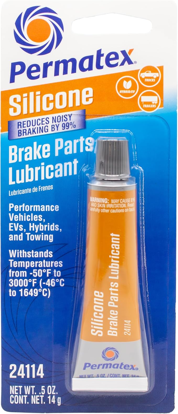 Permatex 24114 Silicone Brake Parts Lubricant, Eliminates Noisy Braking, Fortified with Ceramic Solids, Non-Melting Formula Compatible with Metal, Rubber & Plastic, .5 Fl Oz.