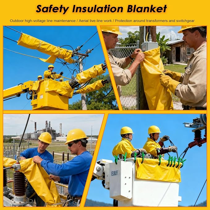 Voltage Insulating Blanket 10KV, High/Low Voltage Electrical Safety Blanket with 4 Pcs Insulation Clamp, for Around Substations Lineman, Yellow (2ft×2.6ft (23 3/5" × 31 1/2"))