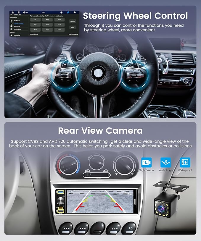 6.5 inch Single Din Car Radio Wireless Carplay Android Auto Car Stereo, 1 Din Radio Incell Touch Screen Stereo Bluetooth 5.2, Mirror Link, FM AM RDS SWC EQ USB Type-C Fast Charging, Backup Camera