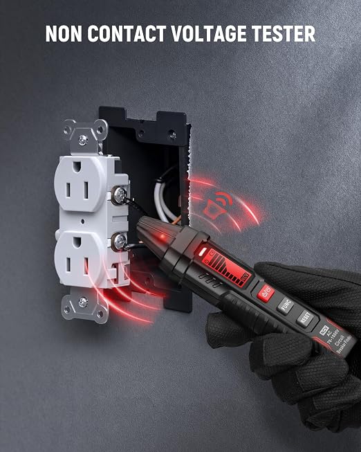 KAIWEETS Circuit Breaker Finder with LCD Display, GFCI Outlet Tester, AC 90-130V Electrical Circuit Tracer Tool with NCV Tset & Flashlight, Includes Carrying Case with Adapter, Alligator Clips -KT303P
