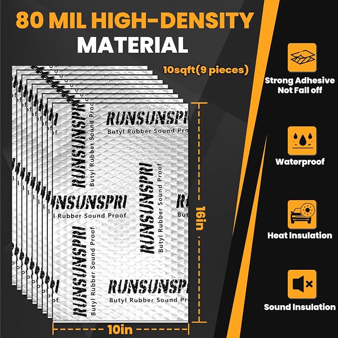 Car Sound Deadening 80 mil 10 sqft Sound Deadening Mat Sound Deading Material for Cars Butyl Automotive Sound Dampening