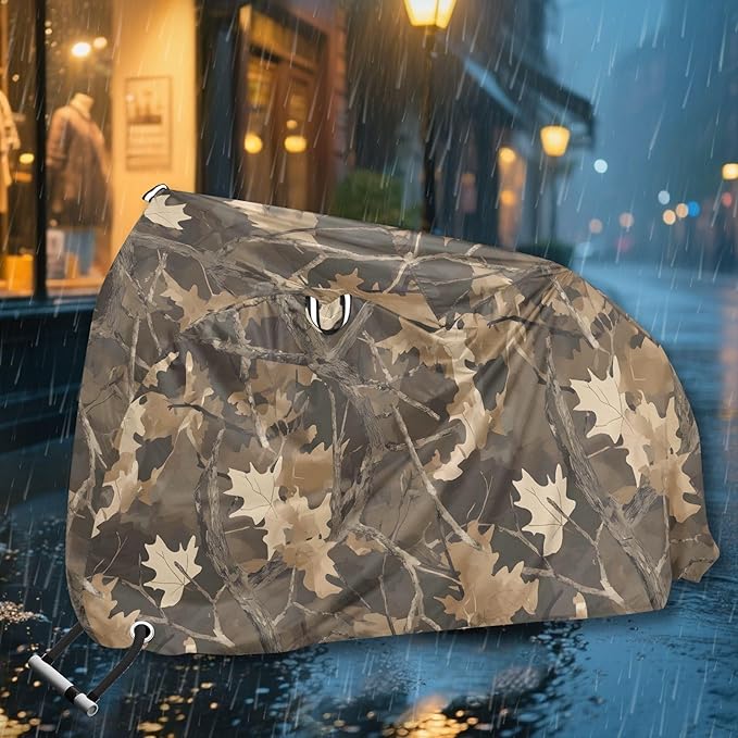 ALAZA Brown Forest Camo Camouflage Bike Cover Waterproof Outdoor Ebike Bicycle Covers Tarp Protection for 1/2 Bikes, Sun UV Dust Wind Proof