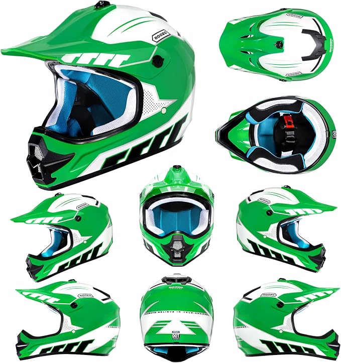 Youth Dirt Bike Helmet DOT Approved, Kids Motocross Full Face Helmet with Adjustable Goggles Riding Gloves & Storage Bag, Off-Road Sport Gear Set for Boys Girls ATV UTV