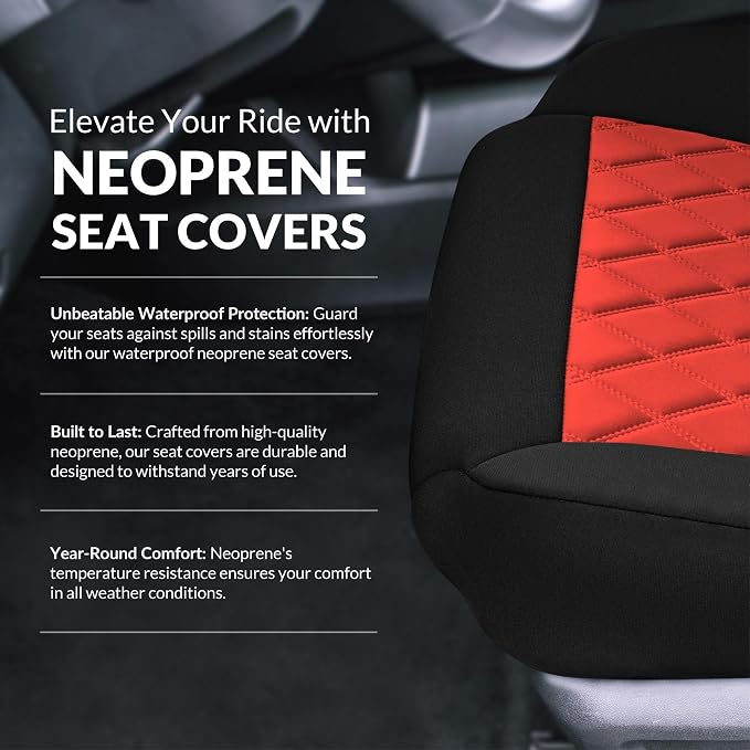 FH Group Custom-Fit Car Seat Covers Specifically Made for 2021-2026 Nissan Rogue, Front Set Red Ultraflex Neoprene Waterproof Automotive Seat Cover