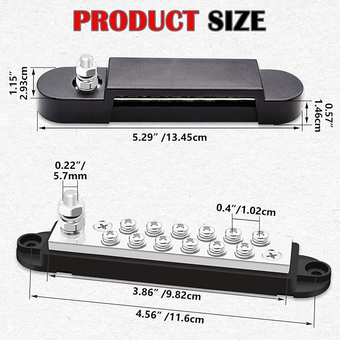 Marine Bus Bar 12V 150A 1/4" Stud Power Distribution Block, Buckle Designed Bottom Battery Busbar, Automotive Buss Bar 12v for Car, Boat and Solar Wiring (Black)