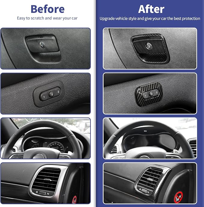 Carbon Fiber 16PCS Full Set Interior Trim Kit Compatible with 2014-2021 Jeep Grand Cherokee,Dashboard Panel Side Outlet Decorative Cover